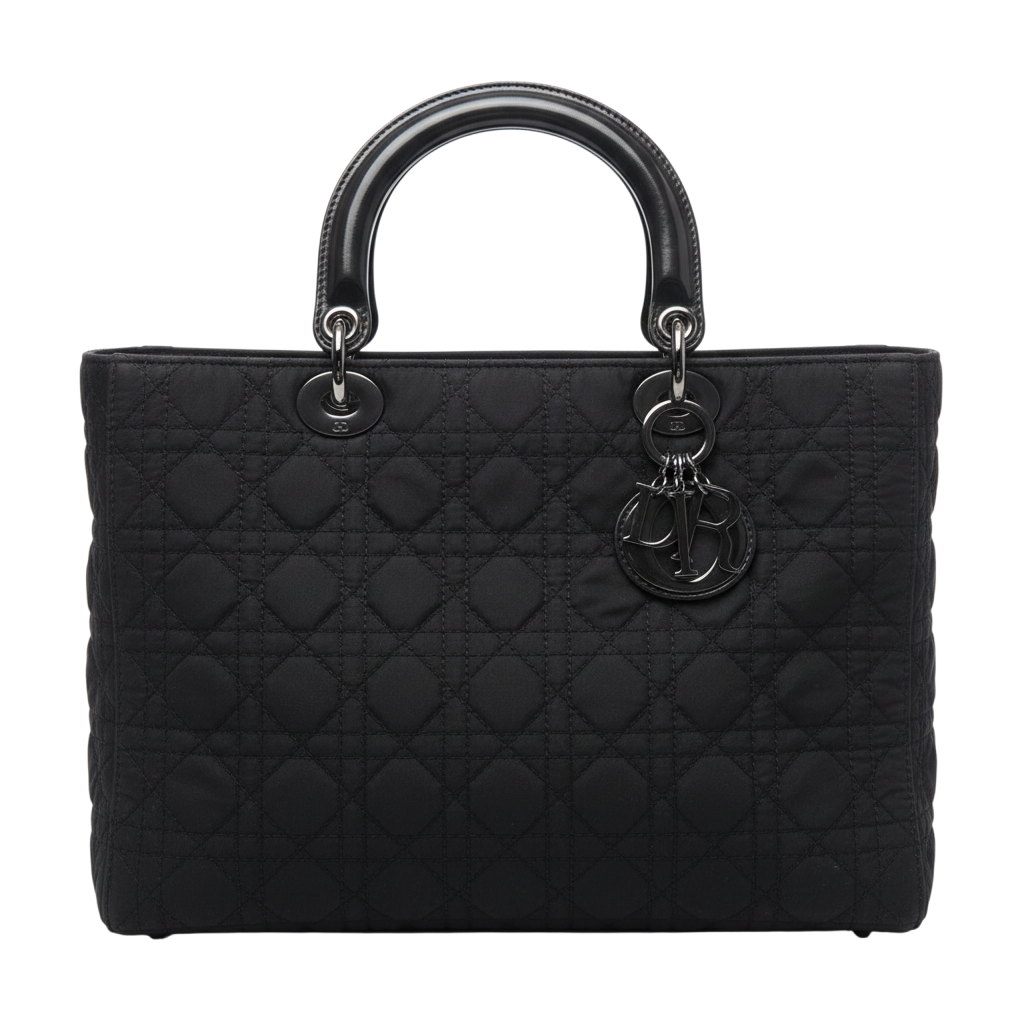 Dior Lady Dior Large Nylon Cannage Black Silver
