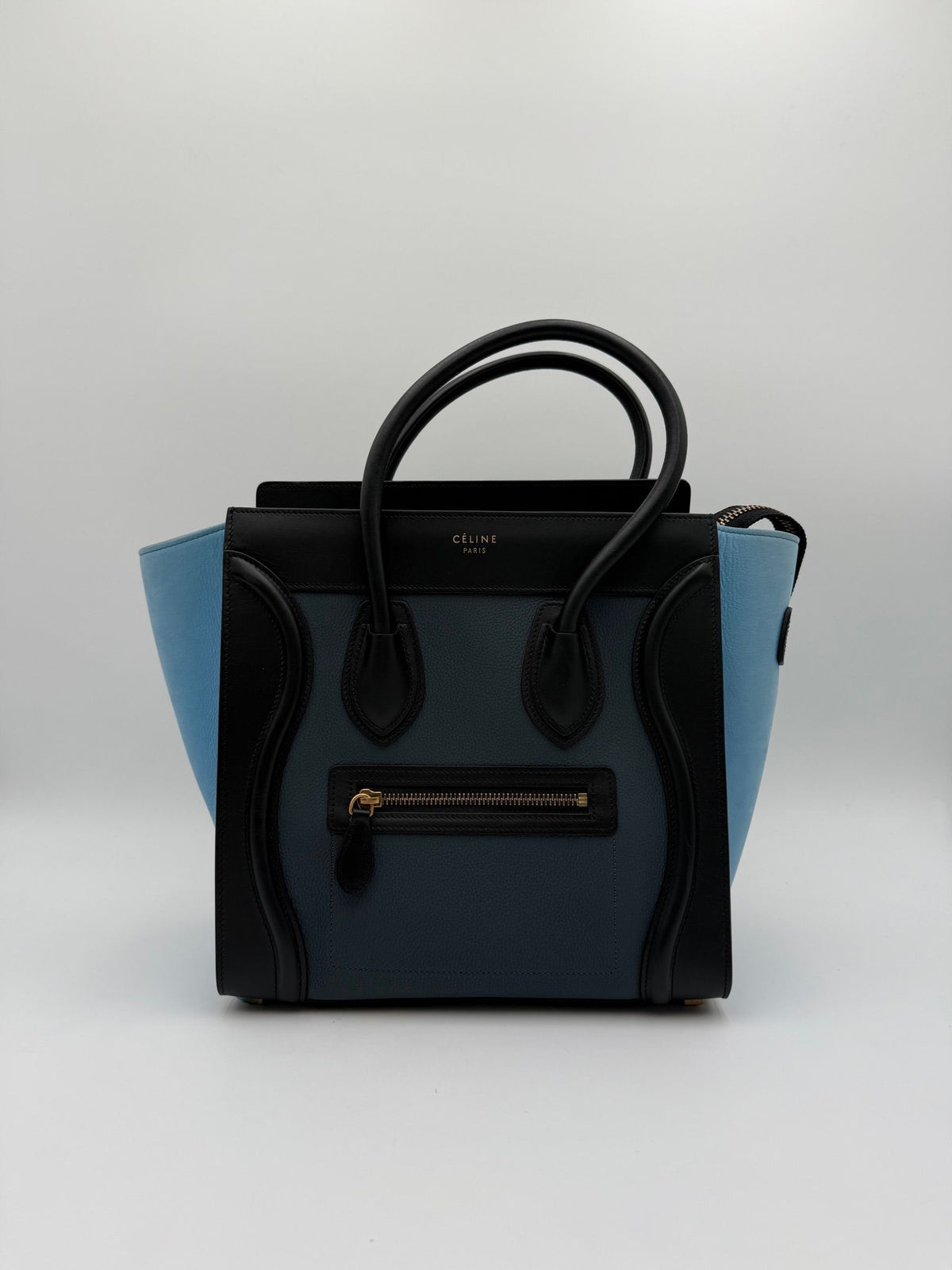 Celine Luggage Micro Black Blue Grained Leather