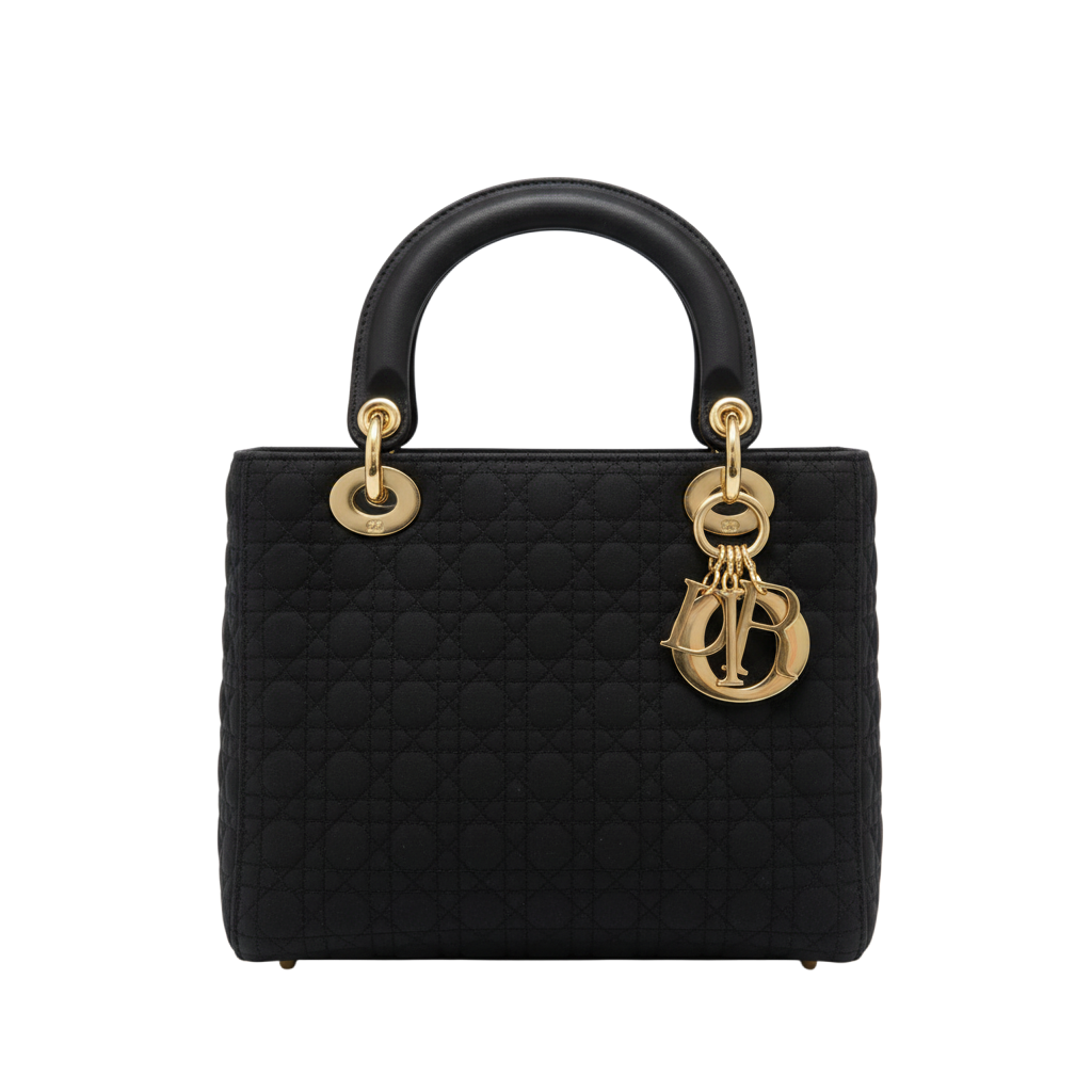 Dior Lady Dior Medium Nylon Cannage Black Gold