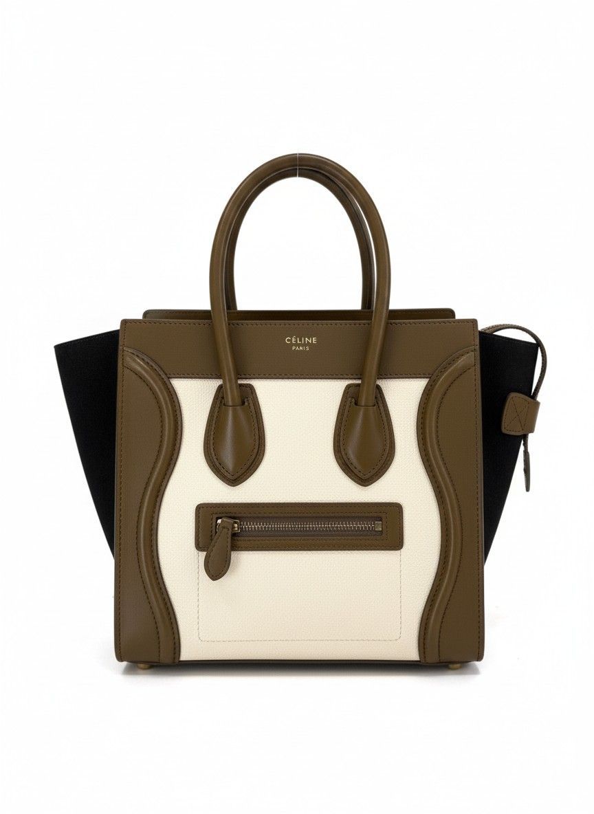 Celine Luggage Micro Brown Leather Navy Suede