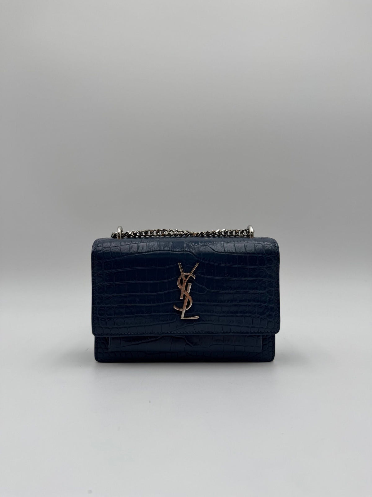 Saint Laurent Sunset Small Croc Embossed Blue